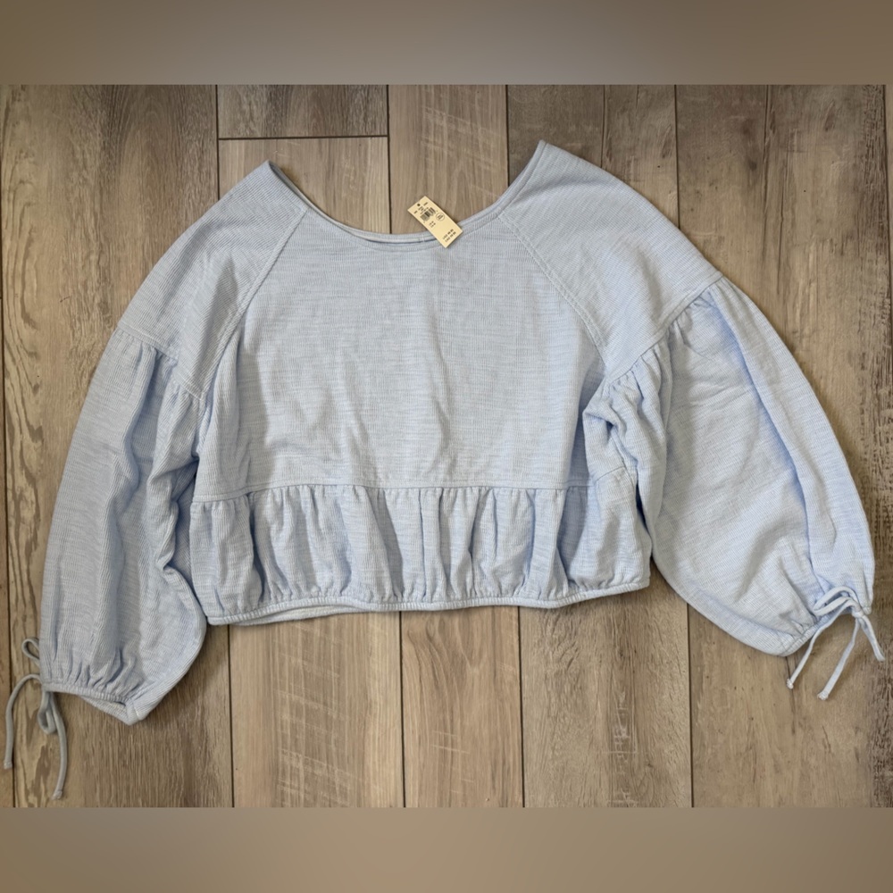 aerie Light Blue Off-Shoulder Cropped Sweatshirt - Picture 4 of 8
